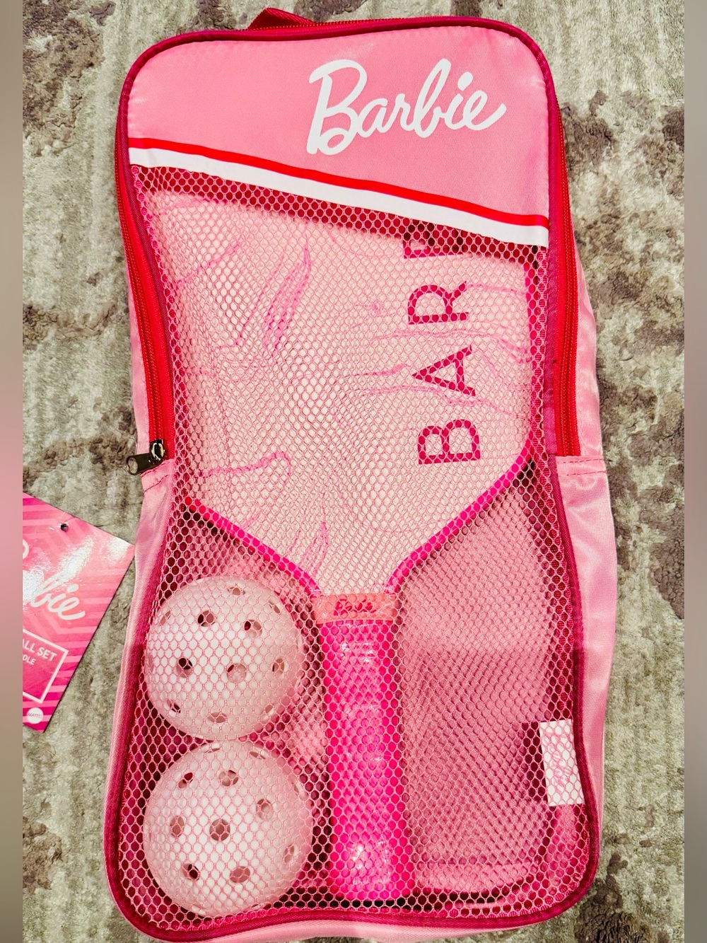 New- Barbie Pickleball Paddle set with carry bag - one paddle. Two balls.